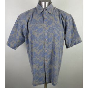 Mens Half Moon Bay Vintage‎ Wash Floral Green Blue L Cotton Button Front Shirt